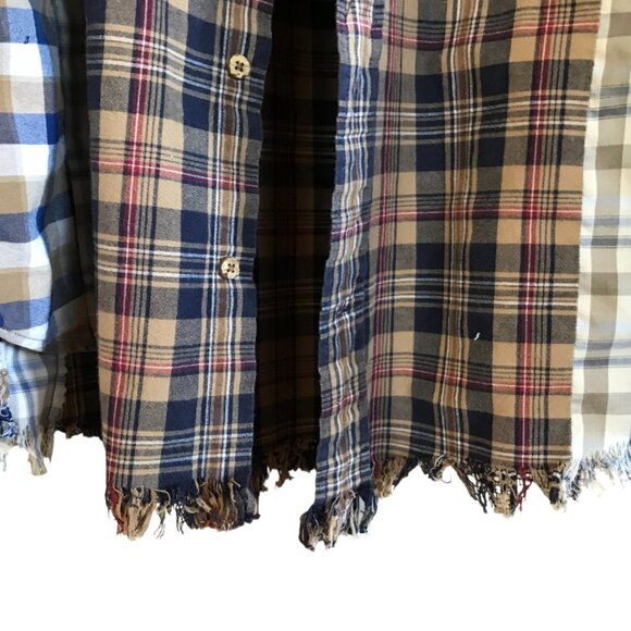 Mixed Print Button-Down Shirt, M-L: Upcycled Boho Patchwork Top, Autumn Colors - Picture 6 of 12